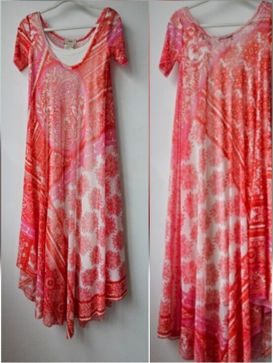 Fuzzi Dresses & Skirts - Fuzzi JPG Italy Nylon Mesh Sunset Salmon Patchwork Hankercheif Dress